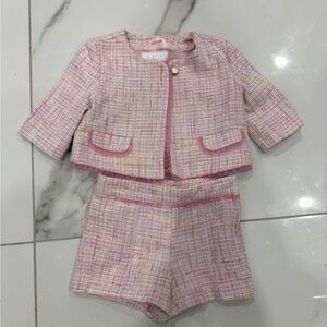 Janie and Jack Pink Tweed Jacket + Shorts Set – 18–24M